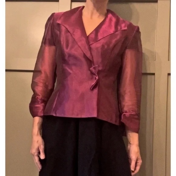 Alex Evenings Fuchsia Formal Evening Blazer Jacket Metallic Sheer Size Small - Picture 11 of 11